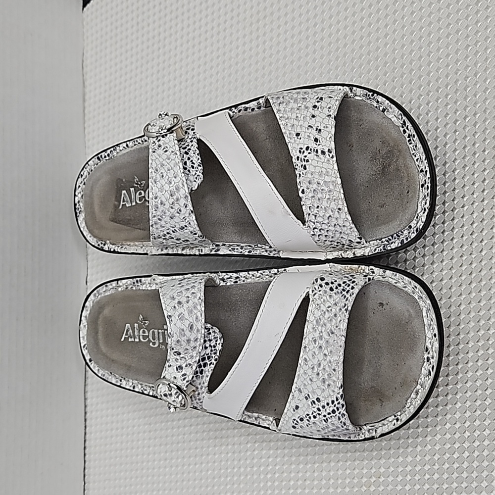 Alegria Venus Pewter Silver/Black Snake Print Sandals Women's Size 8.5